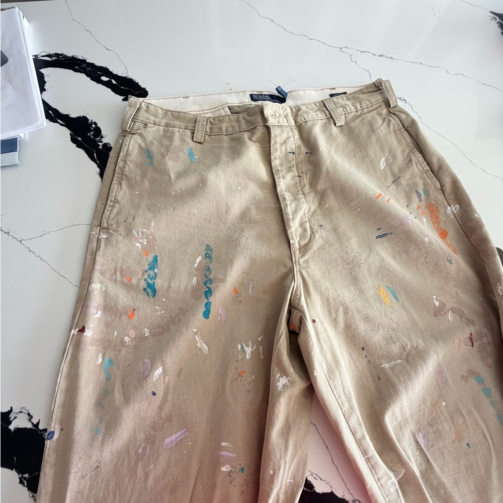 Polo by Ralph Lauren Beige Khaki Chinos with Paint Splatter - Picture 7 of 8